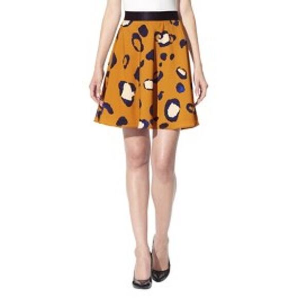 3.1 Phillip Lim Leopard Skater Skirt Size 14 Orange Blue Elastic Waist Chic City - Picture 2 of 11
